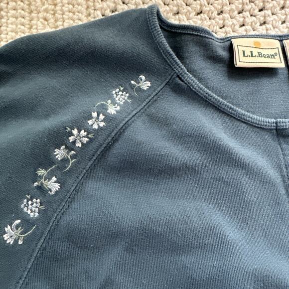 L.L. Bean Tops - Vintage LL Bean Grandmacore Cottage Core Teal Cotton Cardigan Y2K Hook&Eye Med